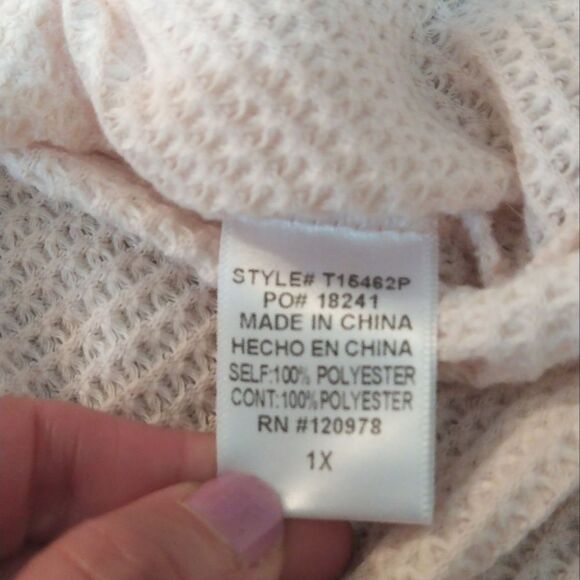 Entro Waffle Weave Knit Patchwork Puff Long Sleeve Top White Orange 1X - Picture 7 of 9